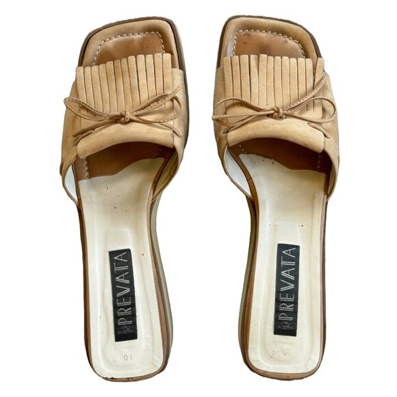 Vintage Prevata Italian leather fringe mule wedge sandals  sz 10 - Picture 3 of 7